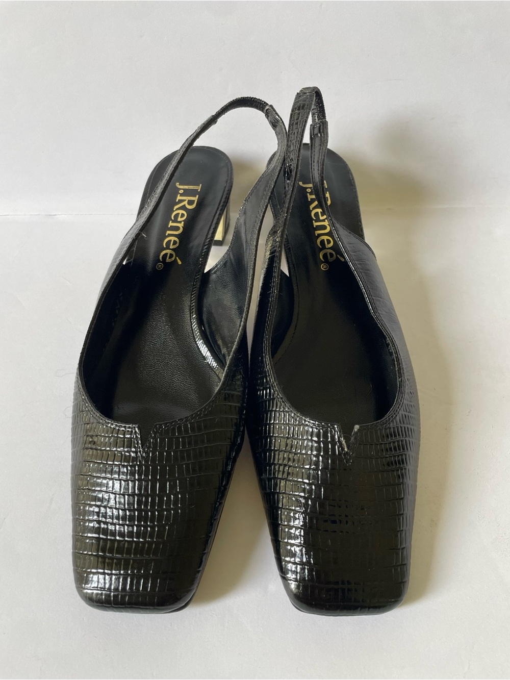 Elegant J.Renee Black Croc-Embossed Slingback Sandals Square Toe Shoes size 7.5